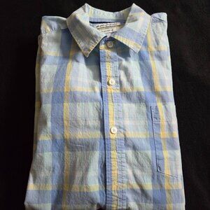 Amazon Essentials Men's Short Sleeve Plaid Blue Yellow Sz L (2)